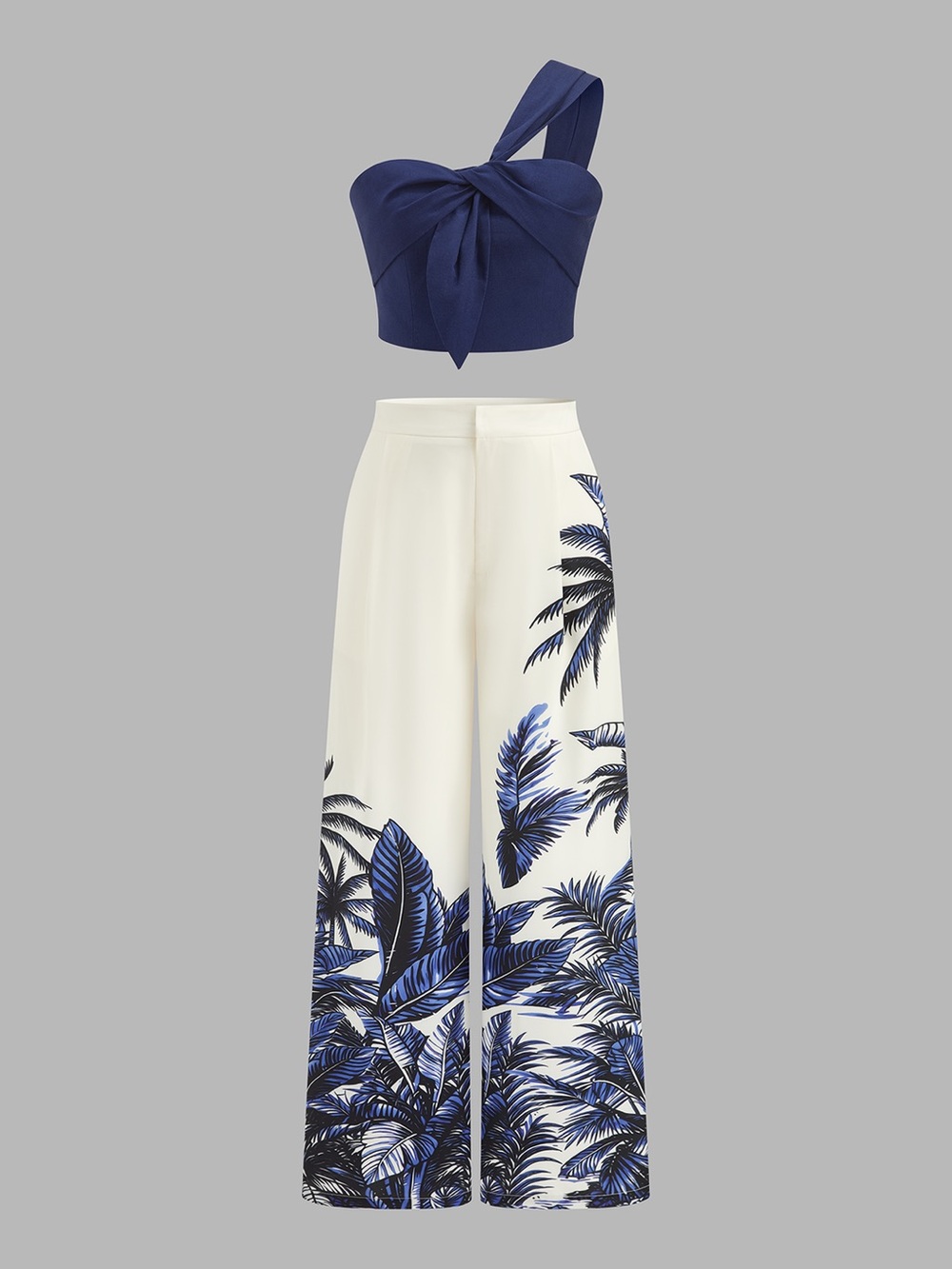 NWT COMMENSE One-shoulder top & Tropical print pants set